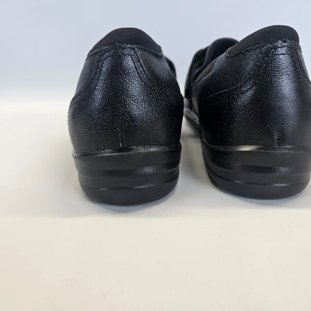 Apex Black Leather Loafers Adjustable Evelyn A200W Womens 8 Slip Resistant